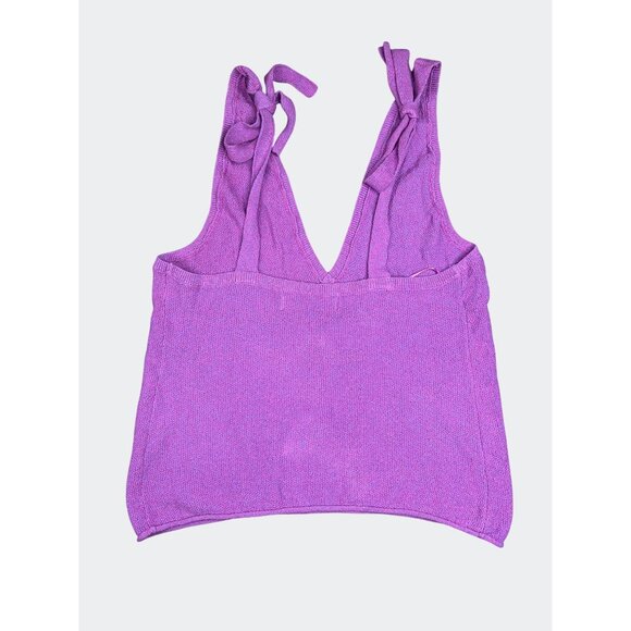 Free People Beach Lavender Cotton Knit Tie-Strap Tank Top V-Neck Small - Picture 12 of 16